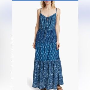 FAHERTY silk blend sun chaser maxi dress blue MWT M with pockets cotton organic